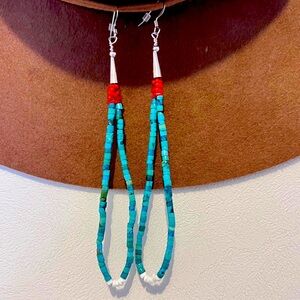 Navajo Turquoise Heishi Coral dangled earrings